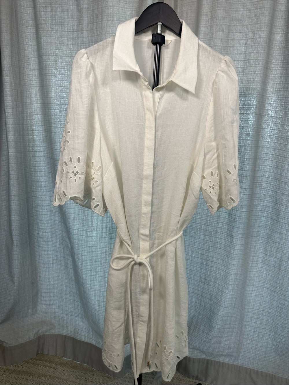 H&M Cream Eyelet Midi Shirt Dress